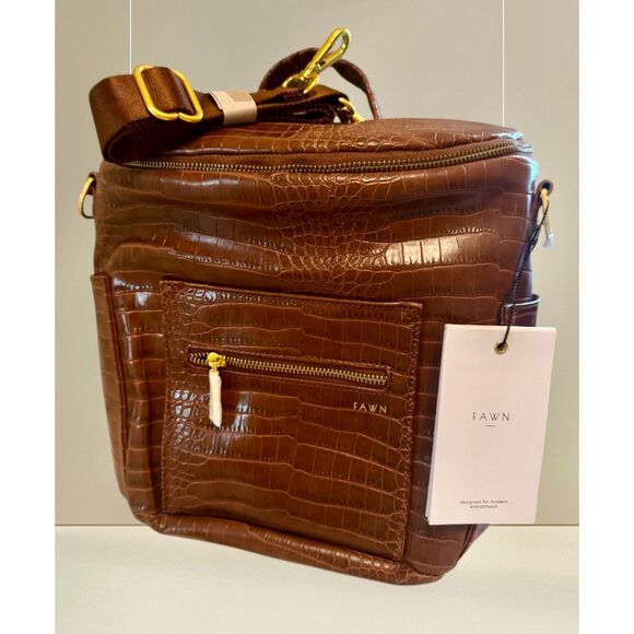 FAWN DESIGN NWT Backpack Diaper Bag Pecan Brown Croc Embossed Faux Leather Purse - Picture 5 of 16